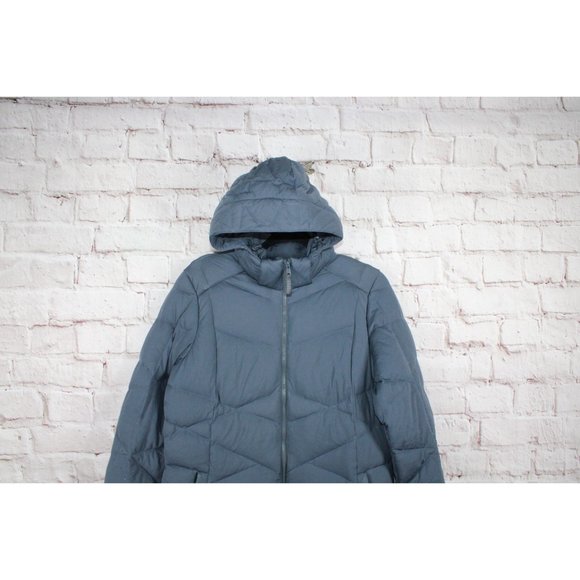 LL Bean Blue Polyester Stretch Full Zipper Down Puffer Hooded Coat M - Picture 3 of 9